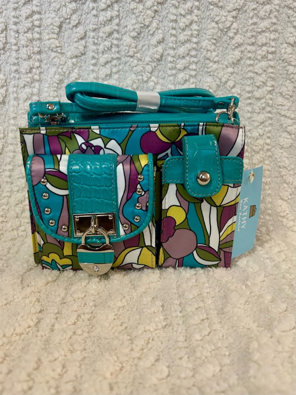 Kathy Van Zeeland Patterned Crossbody Bag w/ Built in Wallet and Mirror